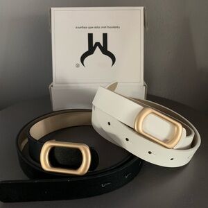 Elegant Black and White Belt Set with Gold Buckles